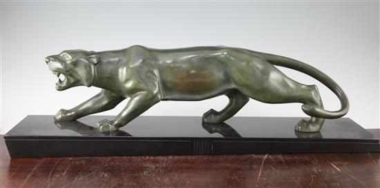 J. Brault. An Art Deco bronze model of a roaring panther, 30.5in.